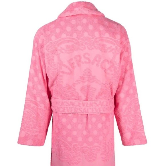 Versace Seashell Baroque Short Cotton Terry Bath Robe Pink Medium - Picture 2 of 10